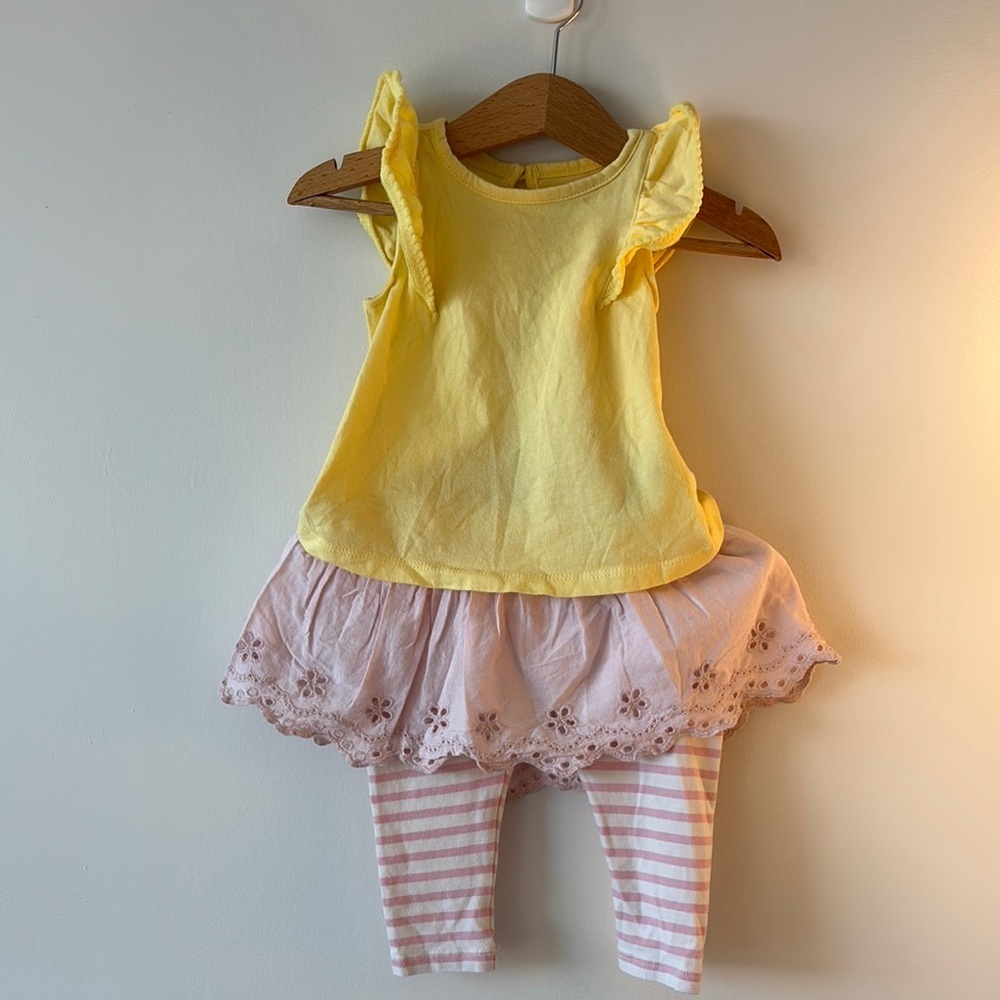 Yellow Top with Pink Striped Leggings